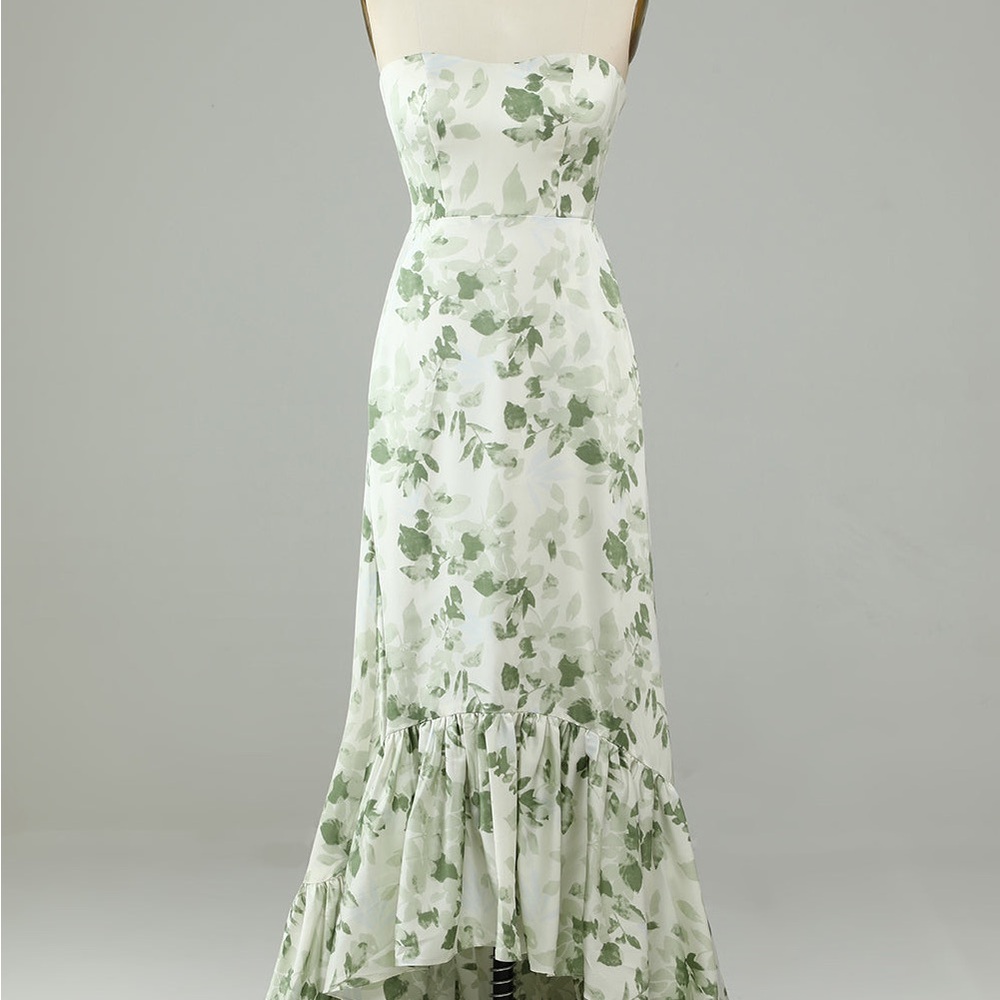 Zapaka green floral bridesmaid dress
